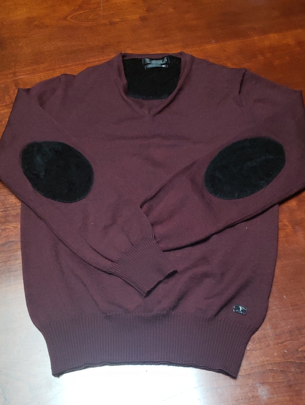 Italian Merino Wool Crewneck Sweater with Black Elbow Patches